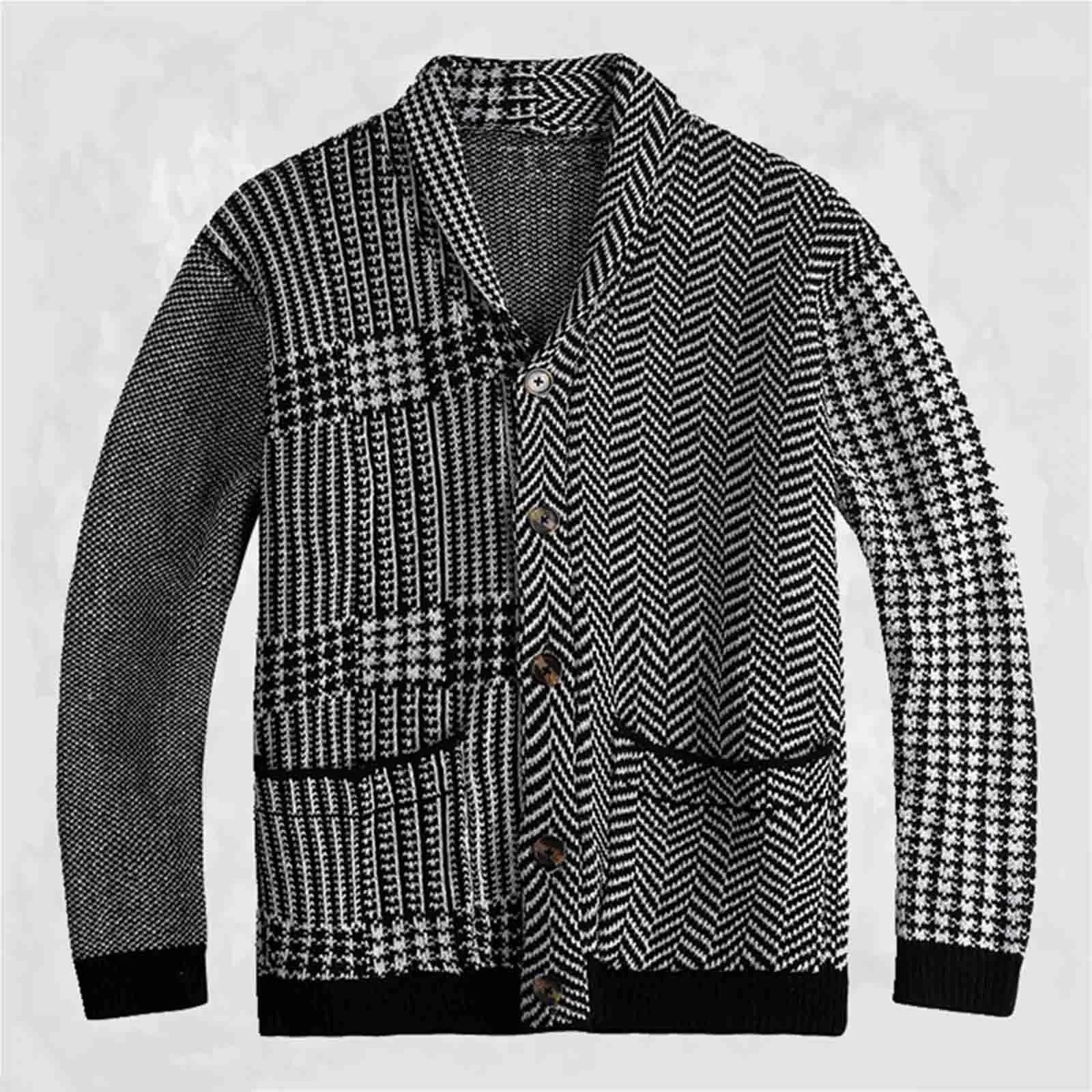 

Men's Autumn And Winter Coat Camouflage Fashion Striped Retro Trend Long Sleeve Knit Sweater Thermal Loose Coat