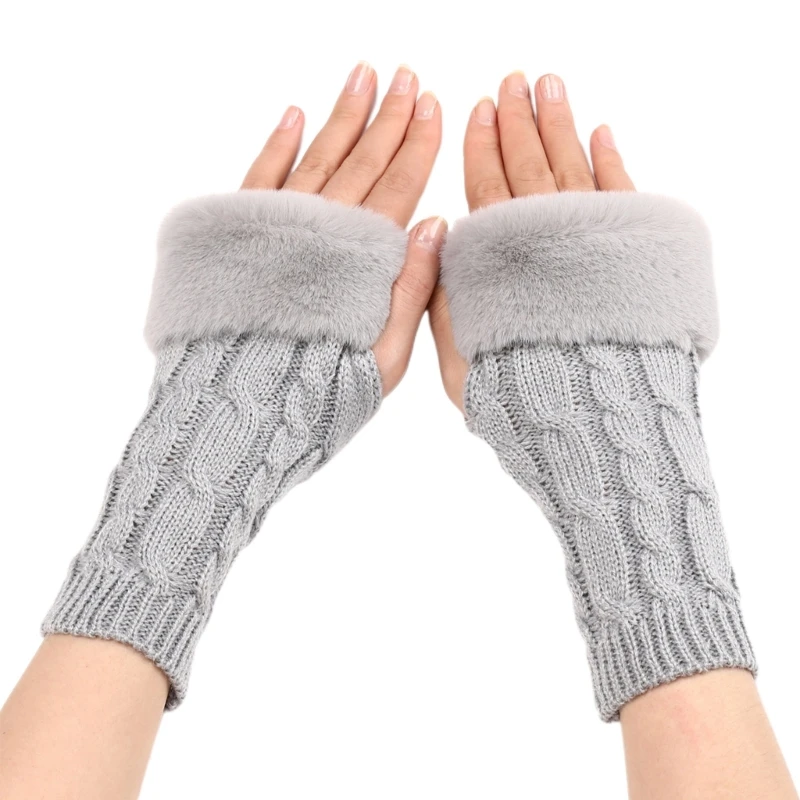 

Women's Knitted Fingerless Gloves Furry Thumbhole Arm Warmers Warm Long Fingerless Mittens Crochet-Gloves for Winter