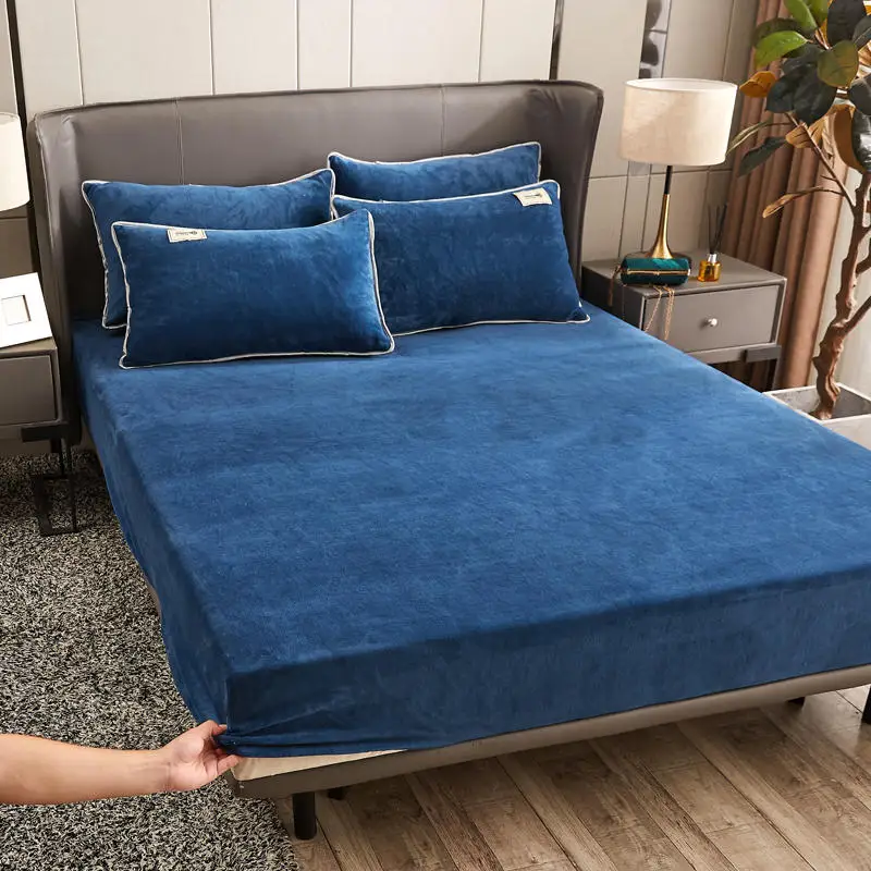 

2023 Winter Plush Elastic Fitted Sheet Double Bed Sheet Soft Warm Velvet Bedspread Mattress Cover Bed Linen Protector Twin