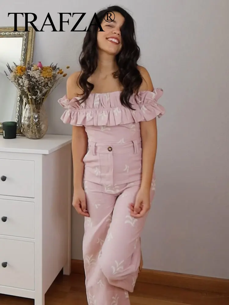 

Женский укороченный топ с принтом TRAFZA, повседневный розовый топ с вышивкой, без рукавов, с открытой спиной, на молнии, Модный Эластичный Топ