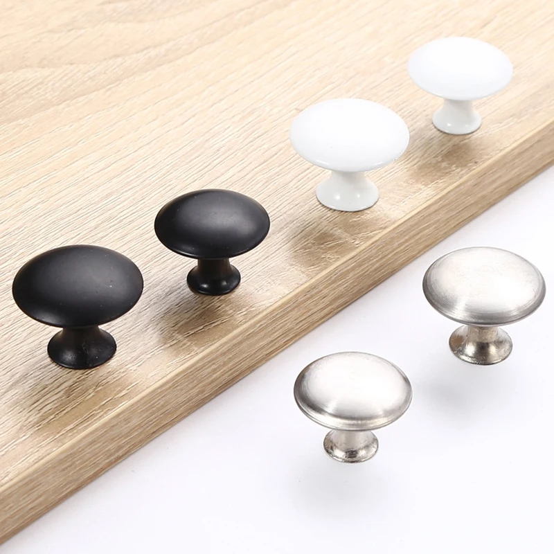 

European Mushroom Porcelain White Black Single Hole Handle Modern Simple Wardrobe Cabinet Round Stainless Steel Drawer