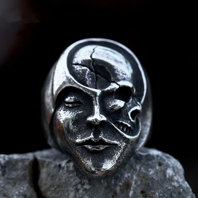 

Stainless Steel Men Rings skull Yin Yang Face Punk Trendy for Women Biker Fashion Jewelry Halloween Creativity Gift Wholesale