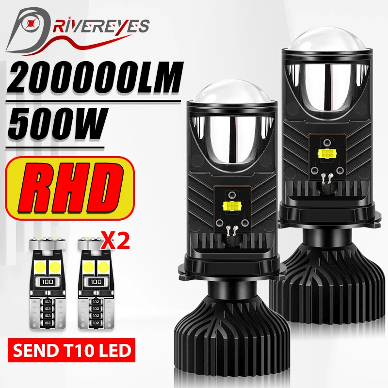 

H4 Двухсветодиодные фары Мини - линза RHD 200000LM 500W 2PCS H4 Светодиодные линзы STG PTF Hi / Lo Beam CSP Чип турбомоторная лампа 6000K 500W 12V 24V