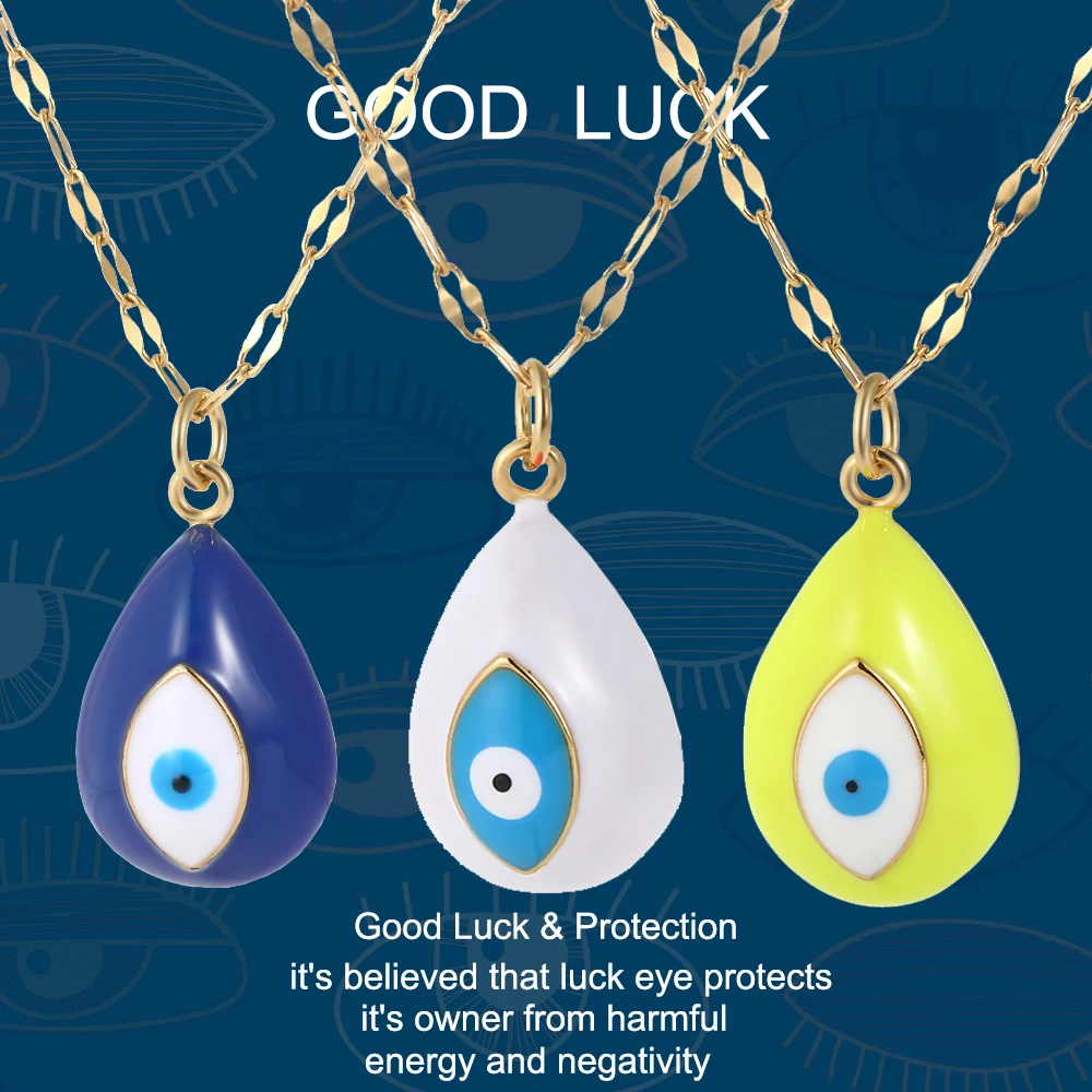 2022 женский длинный кулон со злым голубым глазом из нержавеющей стали золотого