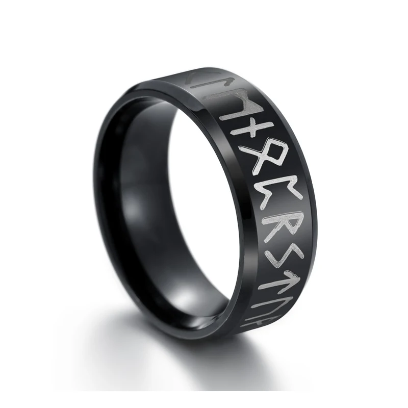 

Mojygt Stainless Steel Men Ring Fashion Style MEN Double Letter Rune Words Odin Norse Viking Amulet RETRO Rings Jewelry