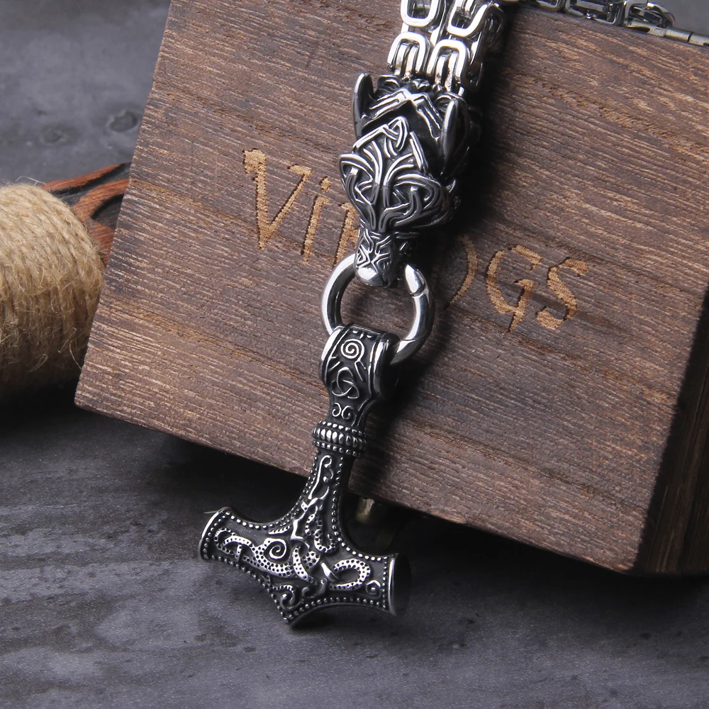 

Never Fade Men Celtic Wolf Necklaces Viking Vegvisir Amulet Hammer Pendant Norse Runes Anchor Stainless Steel King Chain Jewelry