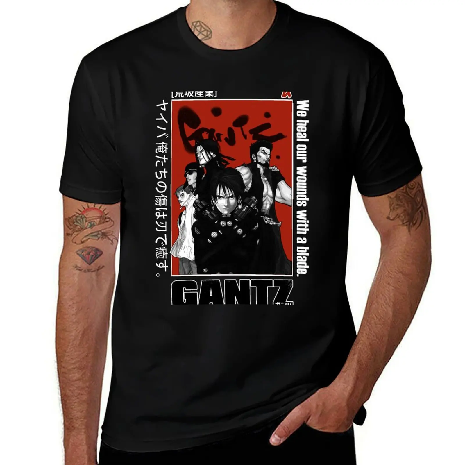 Фото Футболка GANTZ, ANIME BLACK,WHITE and RED, летняя повседневная свободная футболка №1