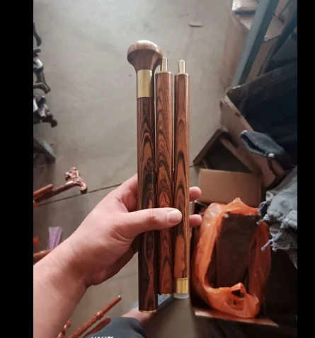 

Soft mat wooden cane elderly walking crutch Pure copper joint Huanghua pear gold sandalwood three section walking stick combinat