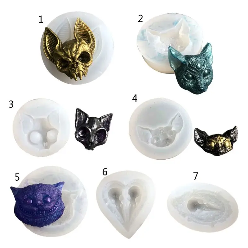 Eye Kitten Silicone Mould Raven Skull for Head Mold Sphynx for CAT Mold Table Soft Ceramic Plaster Ornament Decoration