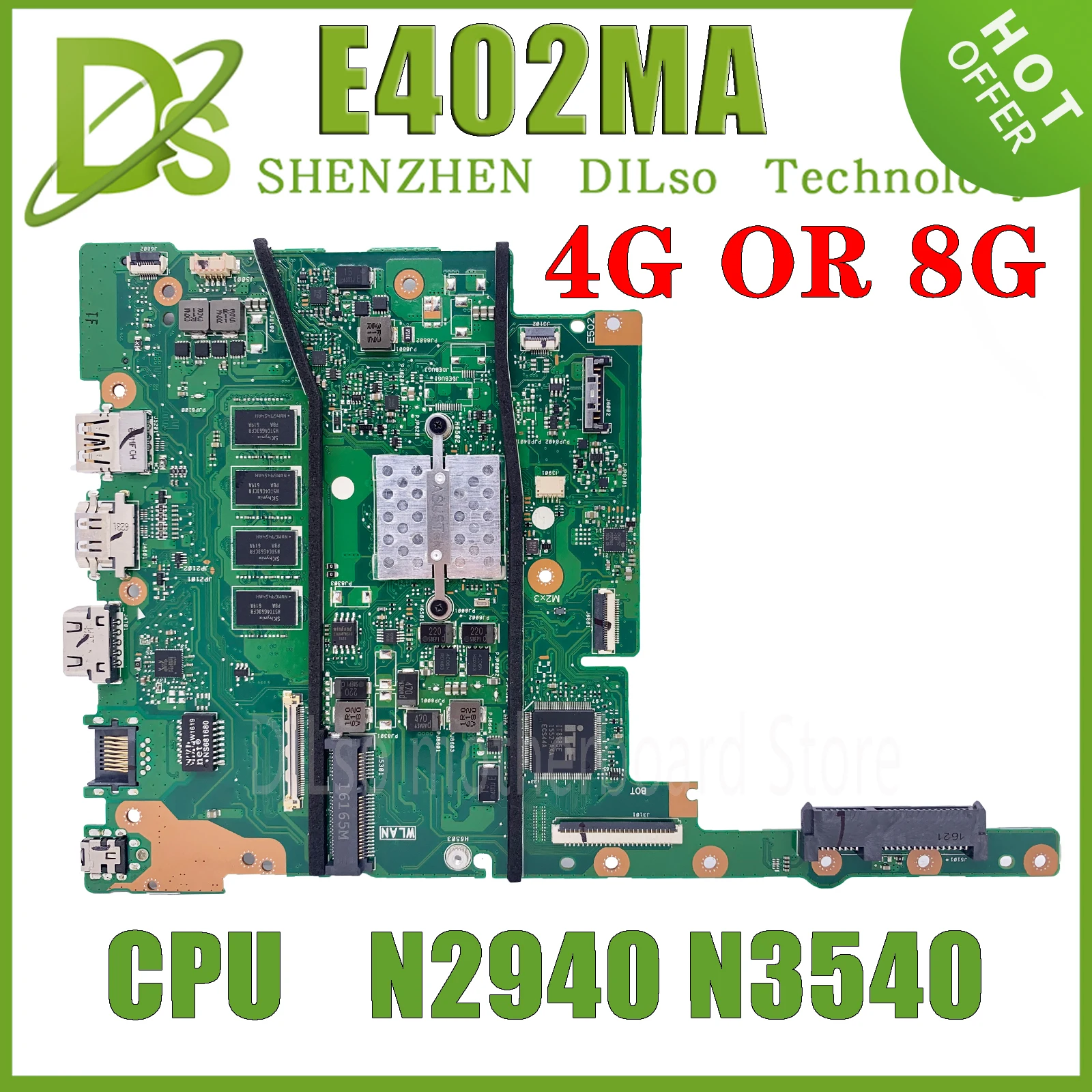 Материнская плата KEFU E402MA E502MA подходит для ASUS E402MA E502MA E402M E502M Материнская плата ноутбука с 4G памятью N2940 N3540 CPU