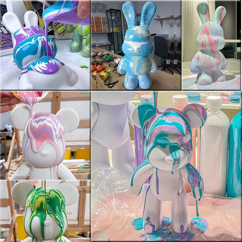 

Creative DIY Fluid Rabbit Violent Bear Painting Enamel Animal Hand Drawing Doll Toy Statue Deposit Can Home Desktop Decoration
