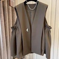 new autumn new korean loose casual jacket solid pleated umbrella suit vest coat women top female for elegant lady