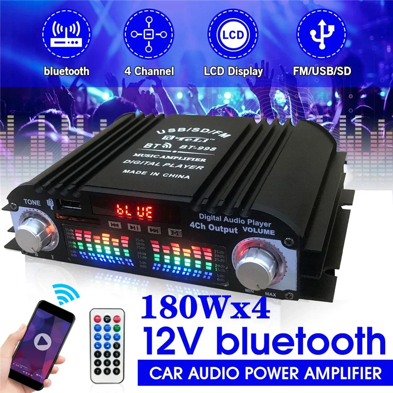Мини-усилитель мощности BT-998 12 В/220 В с bluetooth Hi-Fi цифровой усилитель звука для дома и
