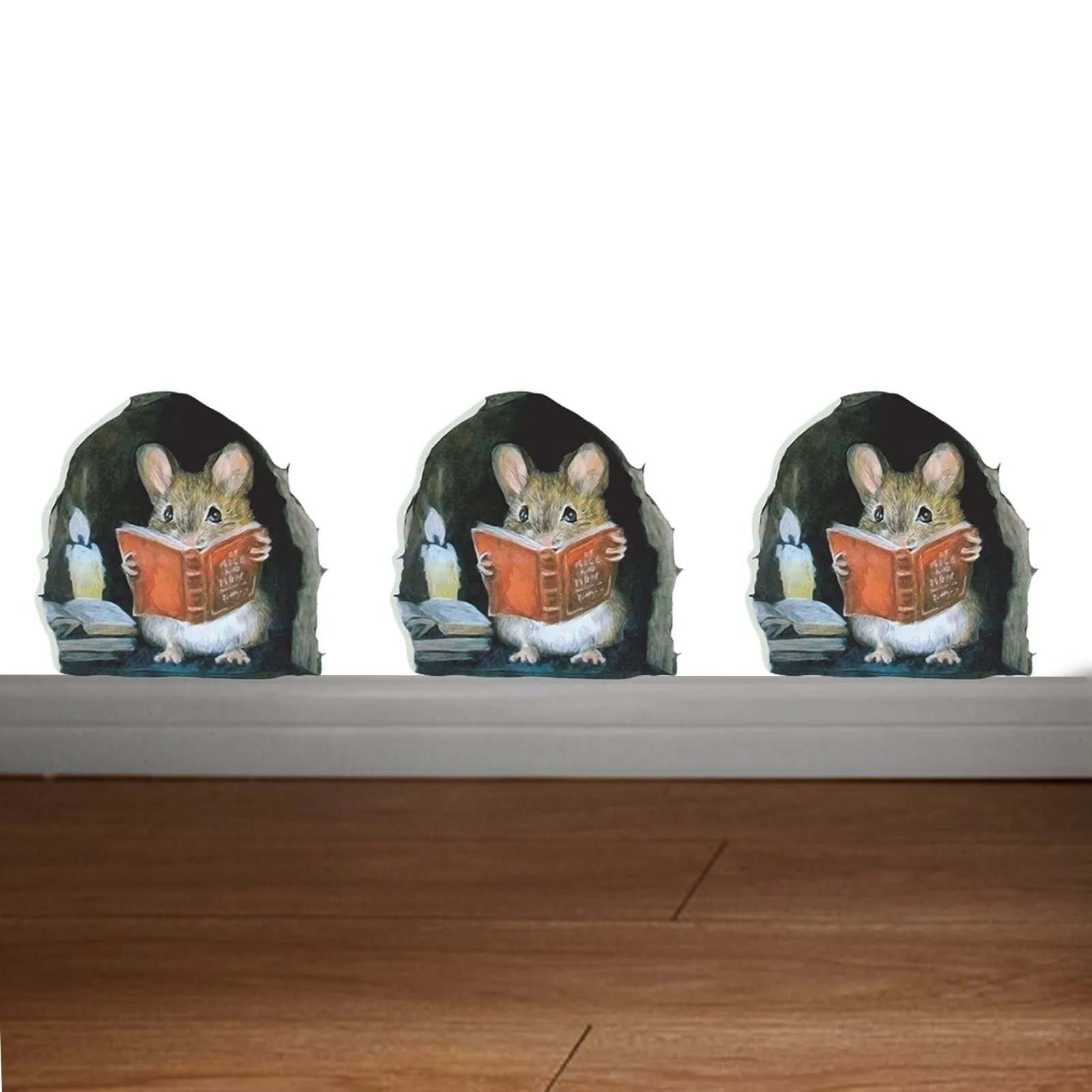

3D Wall Stickers 3PCS Mouse In A Hole Wall Decals Stickers Reading Mouse In A Hole Wall Decal 3D Fun Art Home Decor Mural DIY