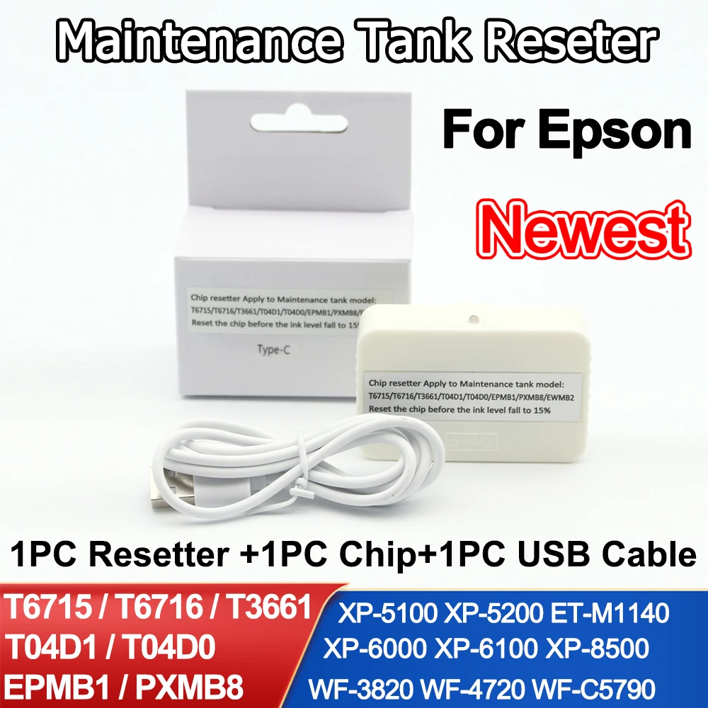 USB-сброс чипа резервуара для обслуживания T6716 T6715 T3661 T04D1 T04D0 EPMB1 EWMB2 PXMB8 Epson C5790 C5210 XP6000