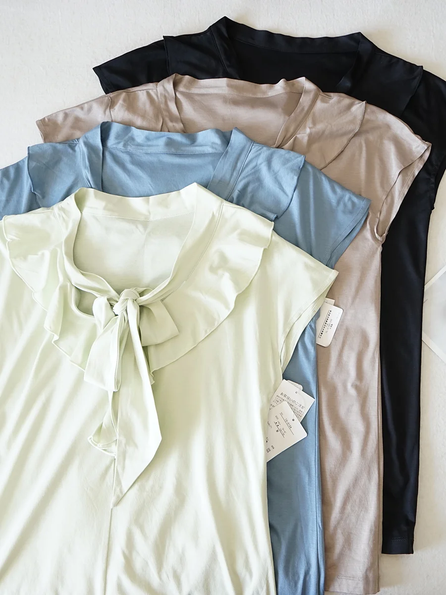 Футболка женская с воротником в виде листьев лотоса средней длины T29