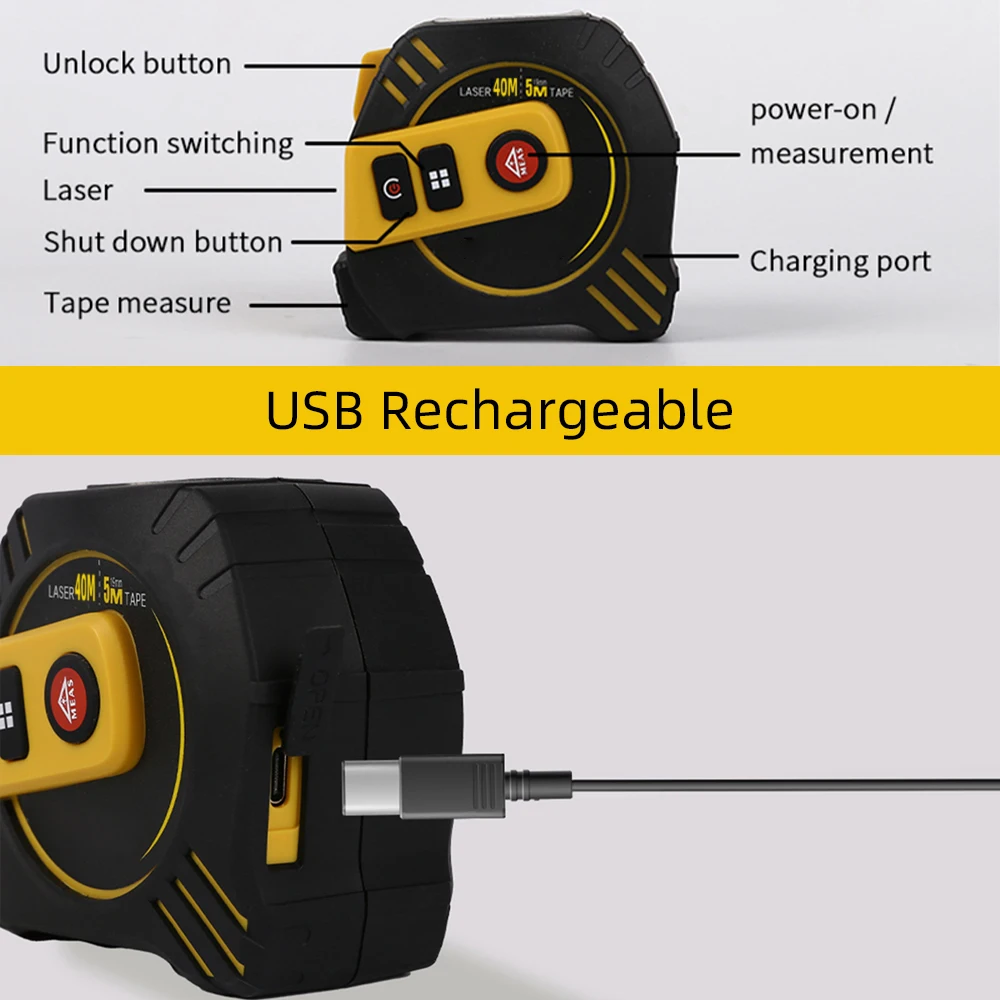 Цифровая рулетка 2 в 1 лазерный измеритель расстояния 130 футов/40 м выдвижная