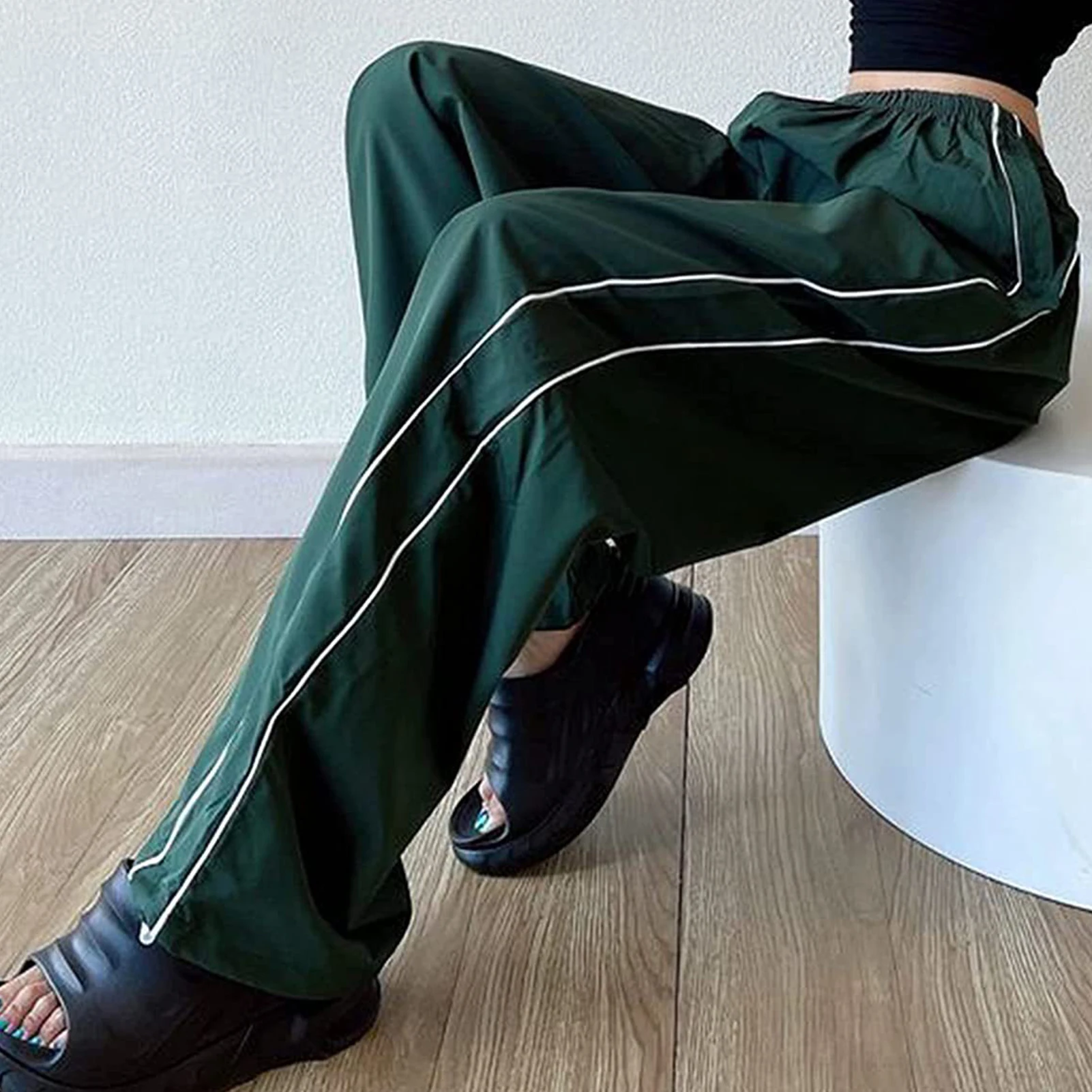 

Female Baggy Pants Elastic Waist Loose Y2k Style Cotton Women Slacks Drawstring Soft Breathable Summer Clothes for Sports Travel