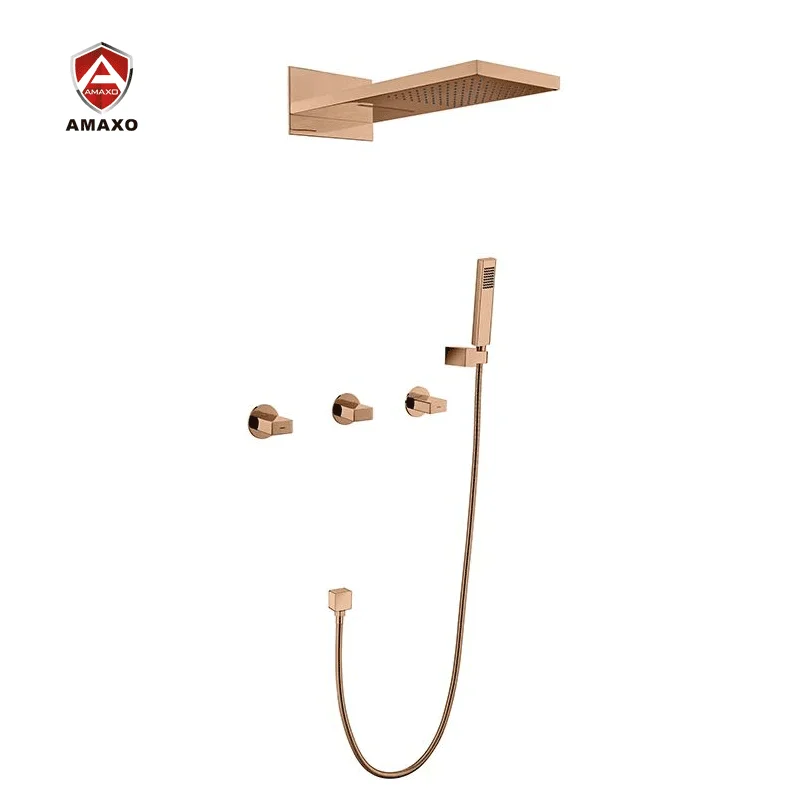 

Wall mounted SUS304 Rose Gold Brass basin shower rain waterfall bathroom faucet set shower mixer faucet tap for bathroom