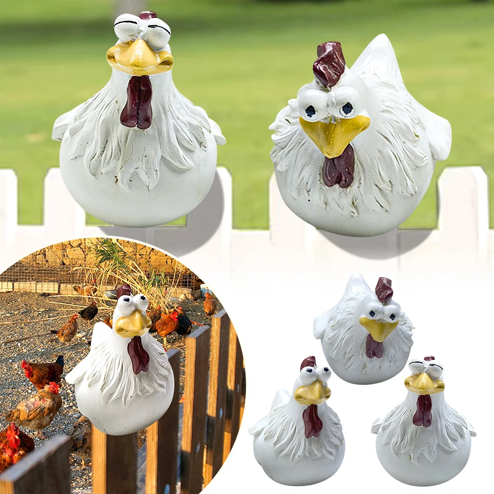 

Chicken Sitting on Fence Decor Garden Statues for Fences Rooster Statues Wall Art Yard Art Sculptures Farm Patio Lawn Decoration