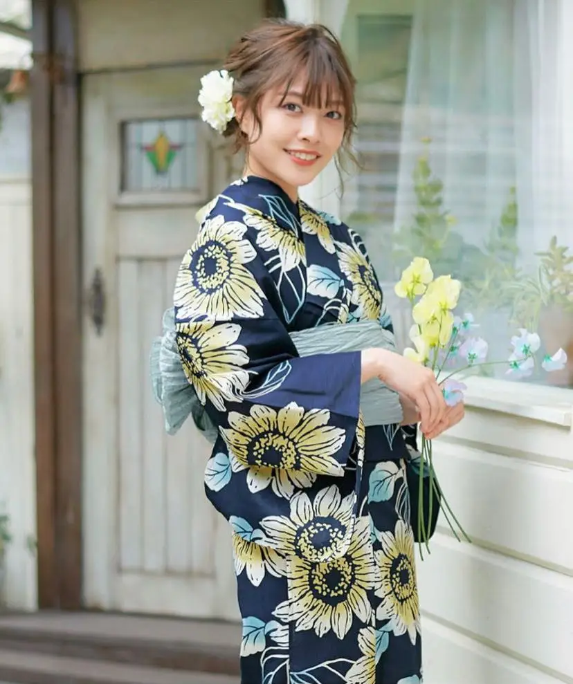 

Кимоно женское из чистого хлопка, с подсолнухом, длина 163 см