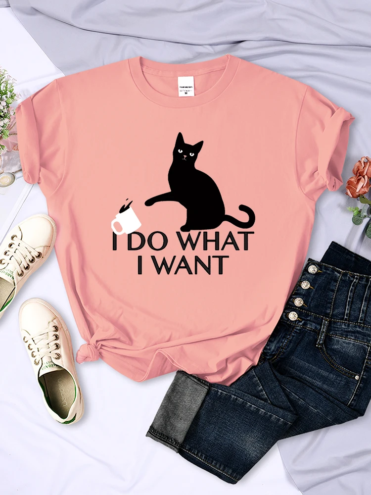 

I Do What I Want Black Cat Printing T Shirt Womens Loose Oversize New Tee Clothes Summer Brand Tops Creativity T Shirts Women'S