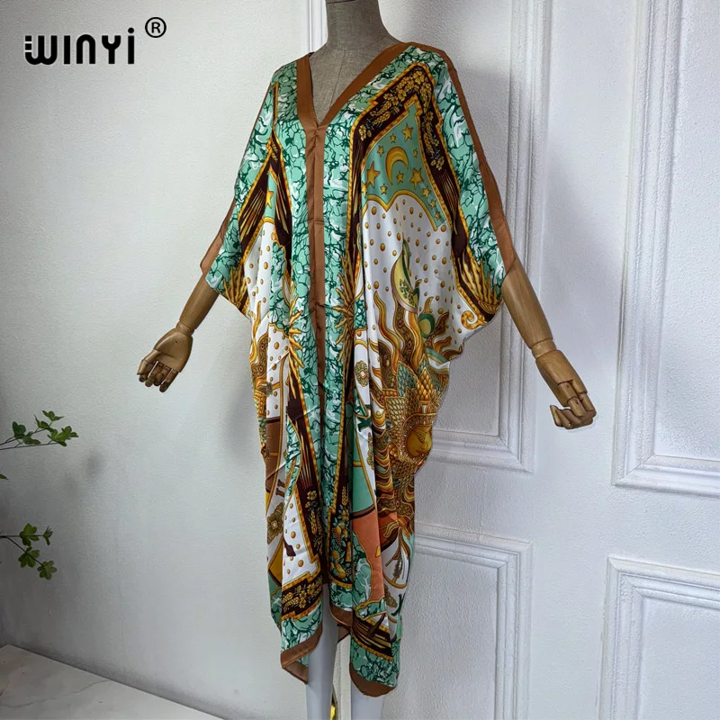 WINYI летнее Африканское платье с V-образным вырезом пляжная одежда принтом для