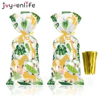 50pcs jungle safari party plastic candy bags animal wild one birthday gift packaging chocolate cookie bags baby shower favors