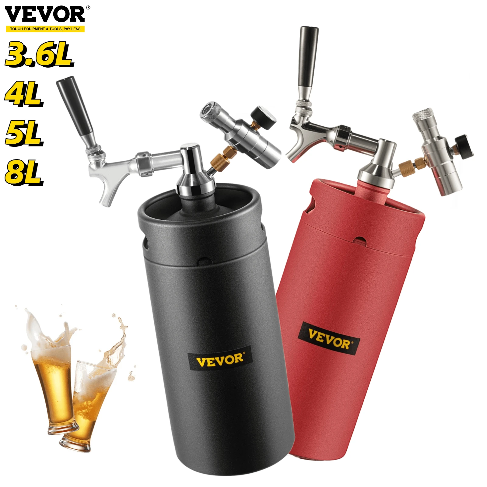 VEVOR Pressurized Keg System 3.6/4/5/8L Mini Growler Stainless Steel Adjustable Faucet Regulator Portable Draft Beer Dispenser