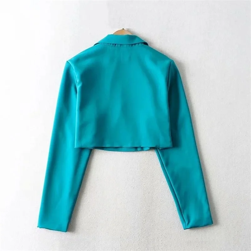 Casual Short Blazer Suit Women Simple Solid Colors Double Breasted Blazer Y2k Girl Cute Fashion Jacket Office Commute Clothing