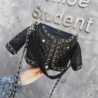 fashion personalized womens creative jacket bag black color coat shaped novelty suit diamond lattice chain mini handbag