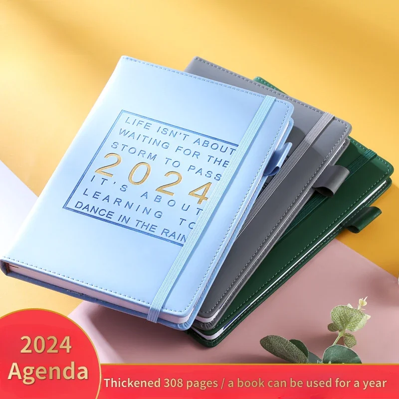 

2024 A5 английская годовая ежедневная книга-планировщик Блокнот Журнал Pu Обложка дневник деловые офисные аксессуары