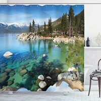 lake tahoe shower curtain scenic american places mountains with snow rocks in the lake california summer cloth fabri