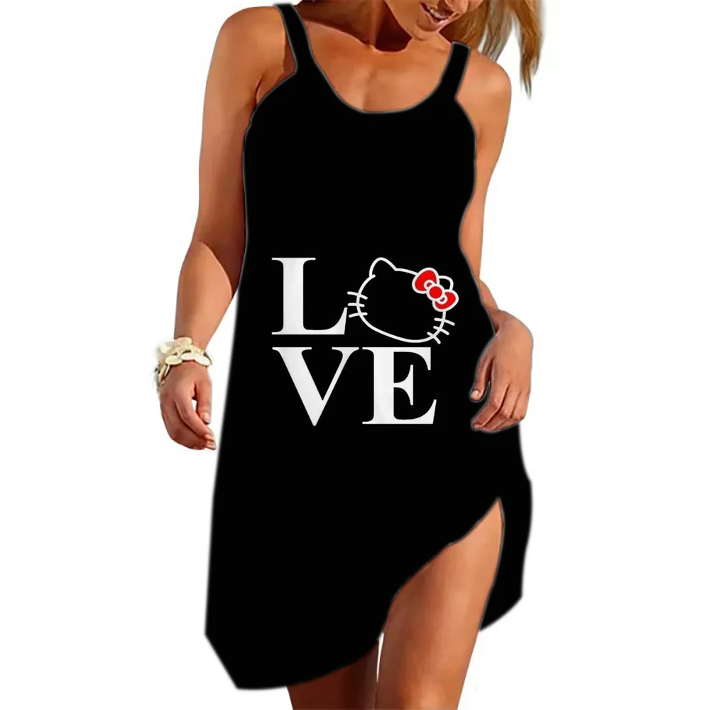 

2023 Summer Hello Kitty Women's Daily Backless Dress Beach Dress Fashion Ladies Sleeveless Sling Sexy Dress
