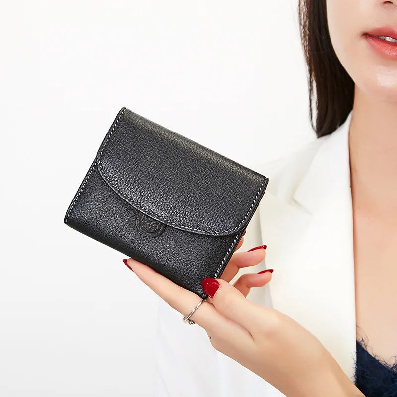 Short Genuine Leather Women Wallets First Layer Cowhide Purse Folding Envelope Billfold Excellent Card Holders Birthday Present