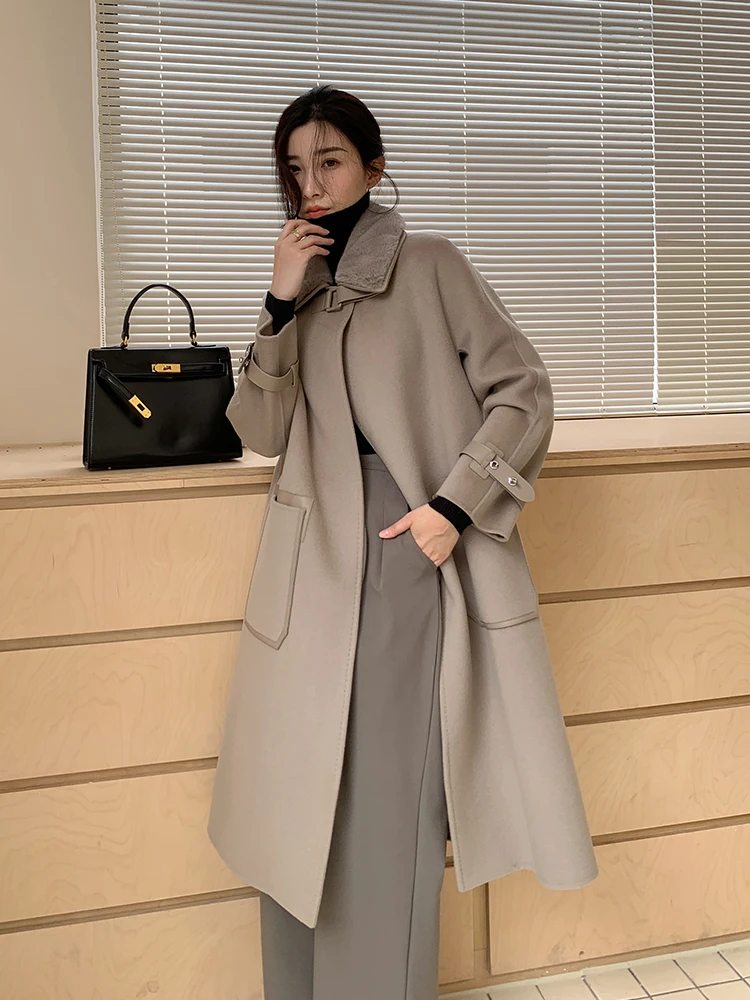 Осень-зима 2023 модное пальто с лацканами в социалистском стиле средней длины со