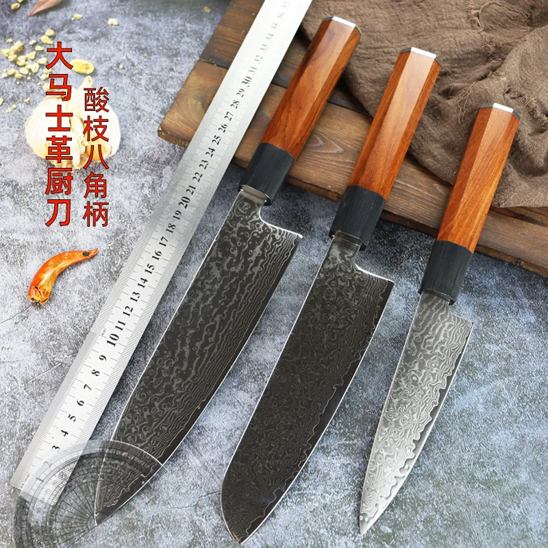 

Damascus Knives Set 67 Layer Damascus VG10 Steel Sharp Cleaver Gyutou Santoku Utility Slicing Chef Kitchen Knife Rosewood Handle