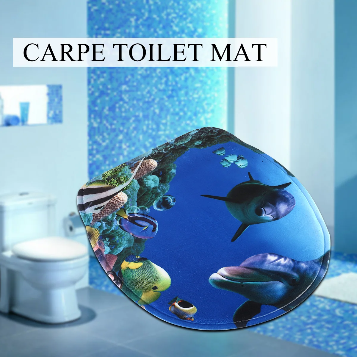 

Mat Toilet Set Dolphin Carpe Piece Underwater World Ocean Style Cover Bathroom Mats Bath Blue