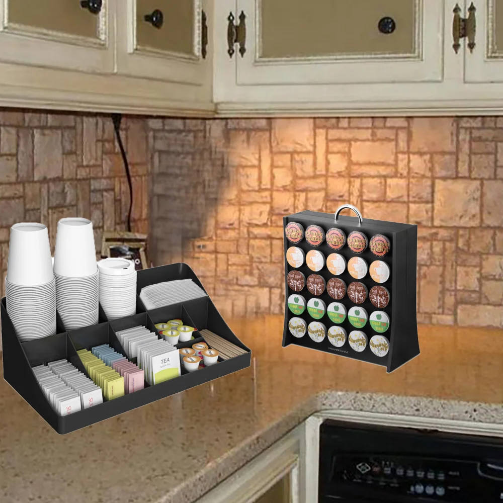 

Mind Reader 11 Compartment Condiment Organizer & 50 Capacity K-Cup Coffee Pod Holder, Black