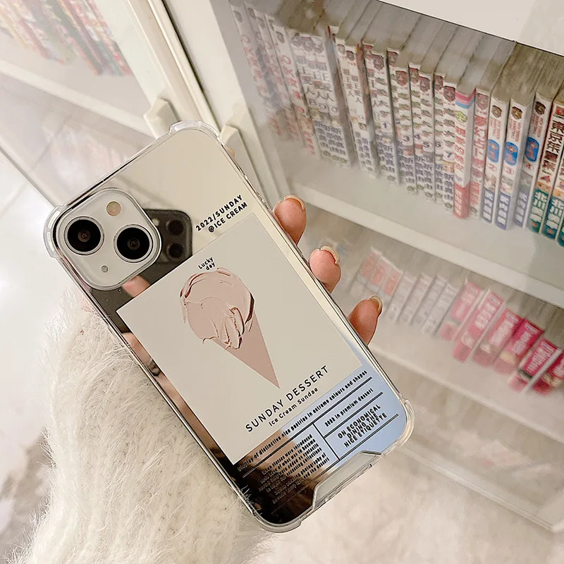 

Зеркальный чехол для телефона с изображением летнего мороженого десерта для iPhone 13 12 11 Pro Max Xs Max XR 7 8 Plus, милый мультяшный чехол