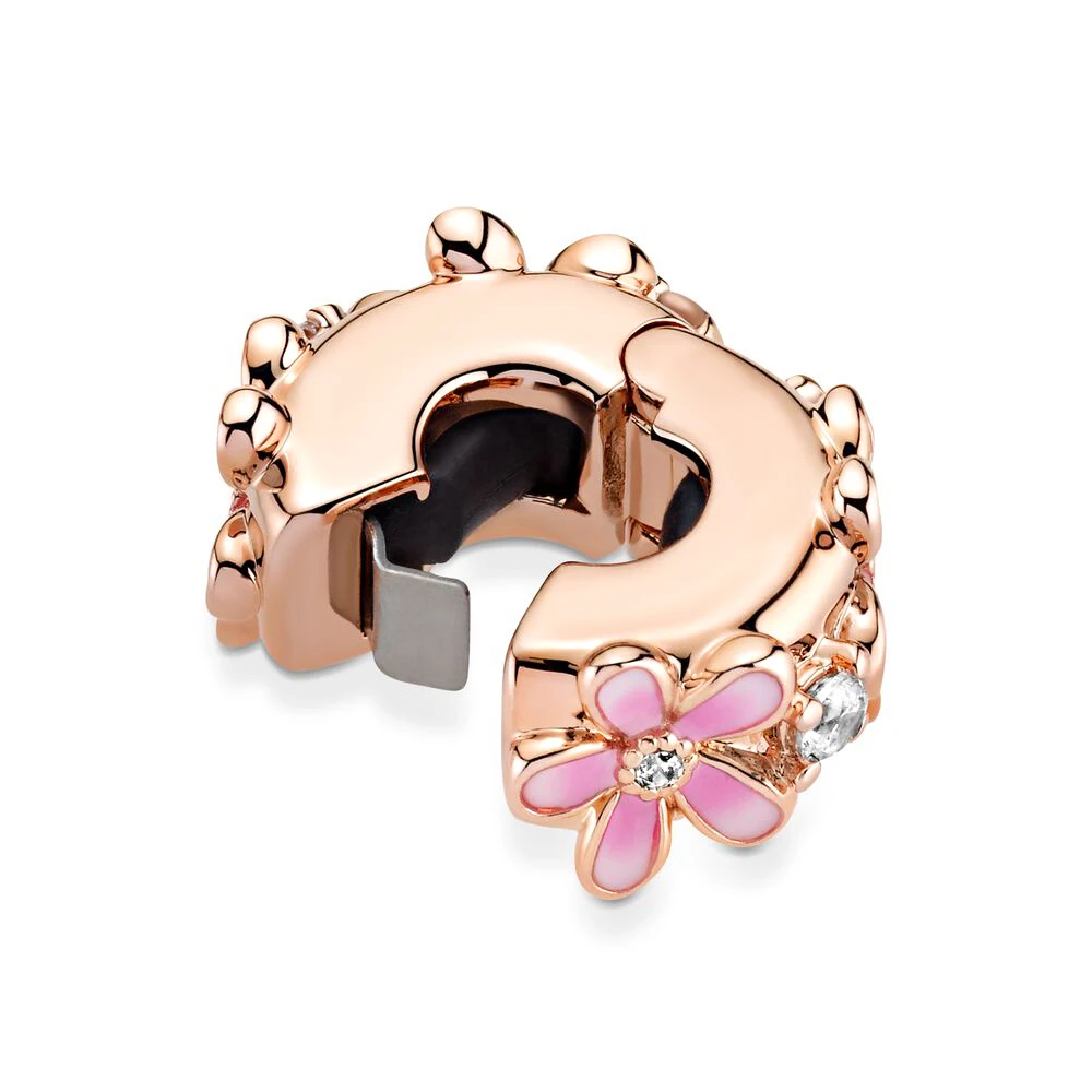 Pandora – boucle fixe antidérapante en argent 925, marguerite rose, pour la fabrication de bijoux à la mode, bricolage comme cadeau pour femmes