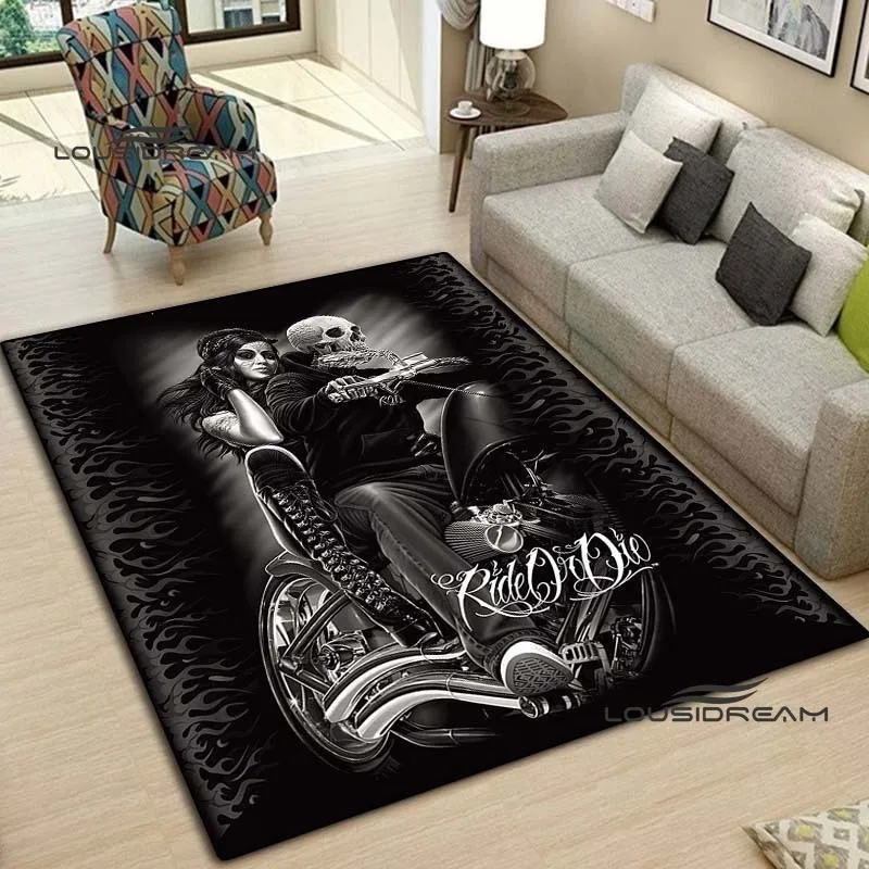 Skeleton Motorcycle Carpet and Rug Ride or Die Skull flannel Living room Bedroom Large area soft rug Home Children floorMat |