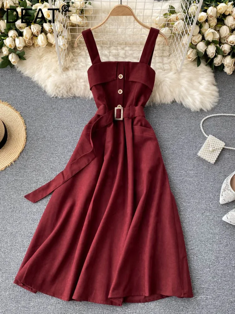 Женское винтажное платье без бретелек DEAT летнее рукавов с поясом новинка 2022 11D8929 |