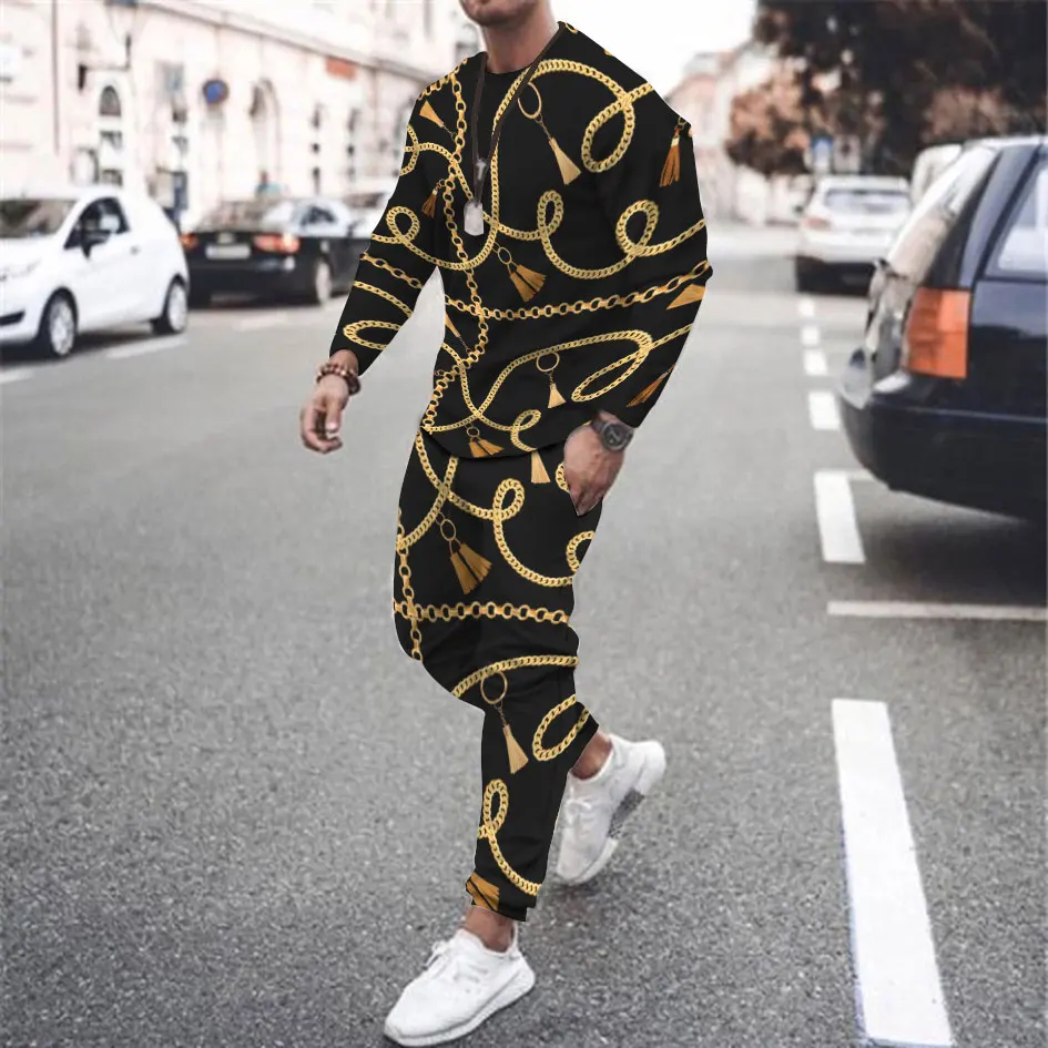 

Men's Long-Sleeved T-Shirts Suit Fashion Men's Long-Sleeved and Trousers Two-Piece Sportswear Casual Trend Loose and Comfortable