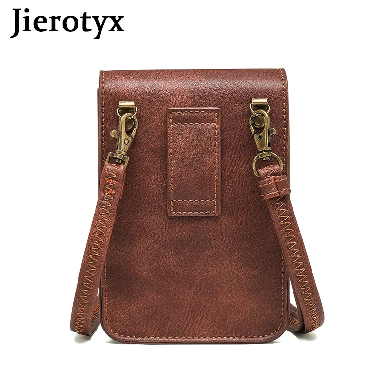 JIEROTYX Leather Messenger Bag for Women Crossbody Purse Vintage Phone Bags Outdoor Steampunk Small Mini Travel Bag Female