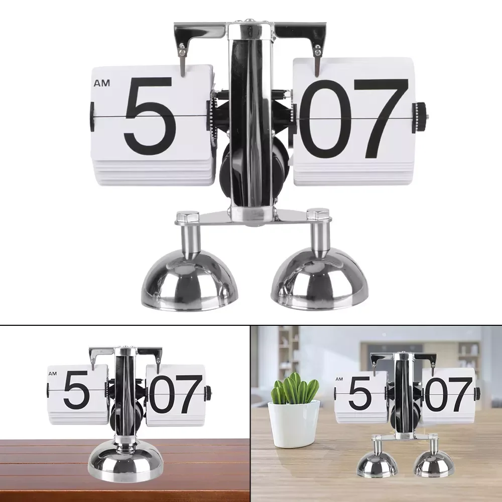 

Retro Flip Clock Operated Quartz Digital Desktop Clocks Internal Gear Operating Auto Flip