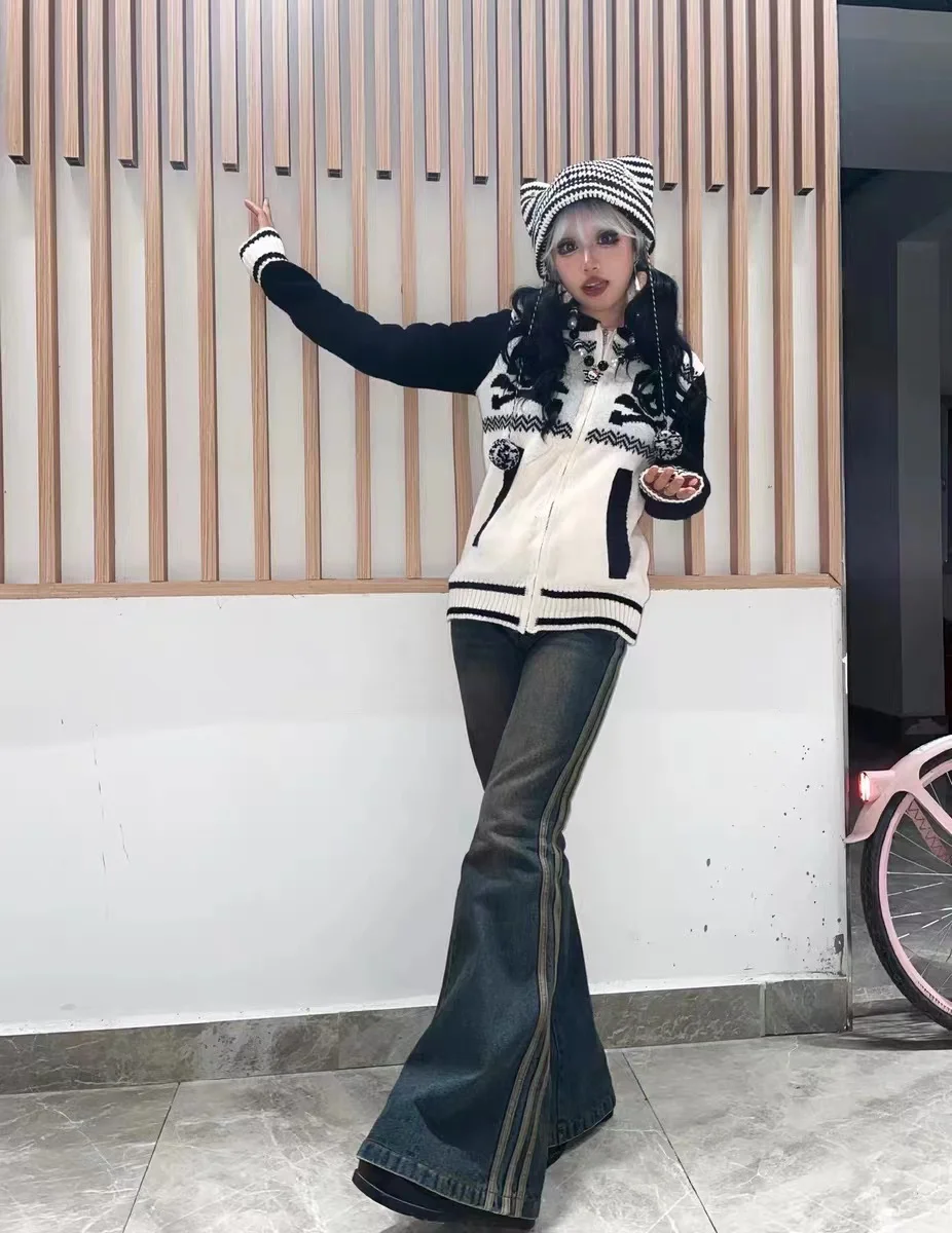 Женский свитер с капюшоном и черепом в стиле Харадзюку |