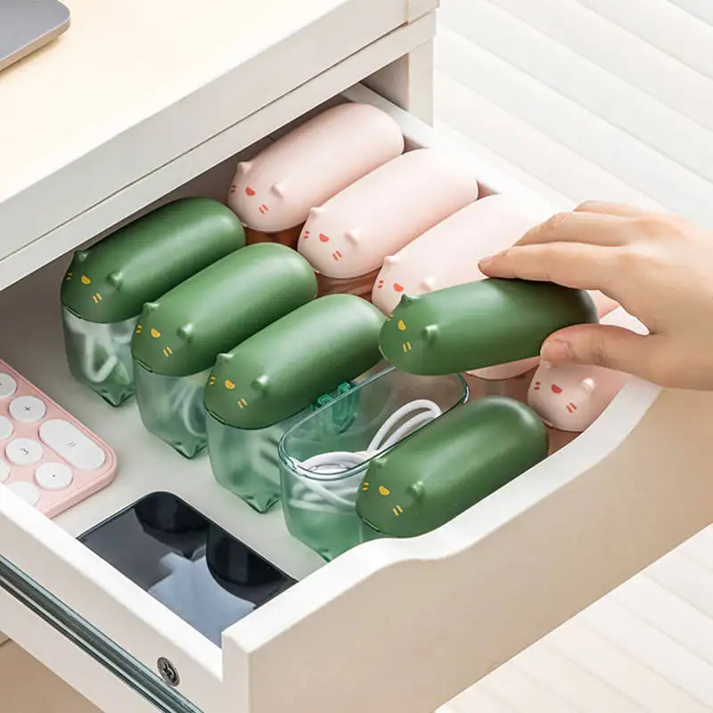 

New Cartoon Data Cable Storage Box Power Cord Mobile Phone Charger Compartment Sorting Box Desktop Cable Baring Box Winder