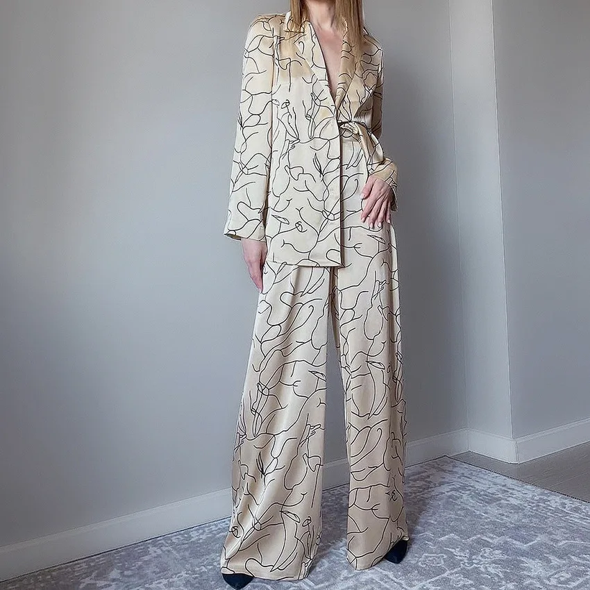 

Autumn Clothes Women Sleepwear Trouser Pajamas Suit for 2022 Newest Print Silk Pajama Pants Comfortable Thin Pyjama Pour Femme