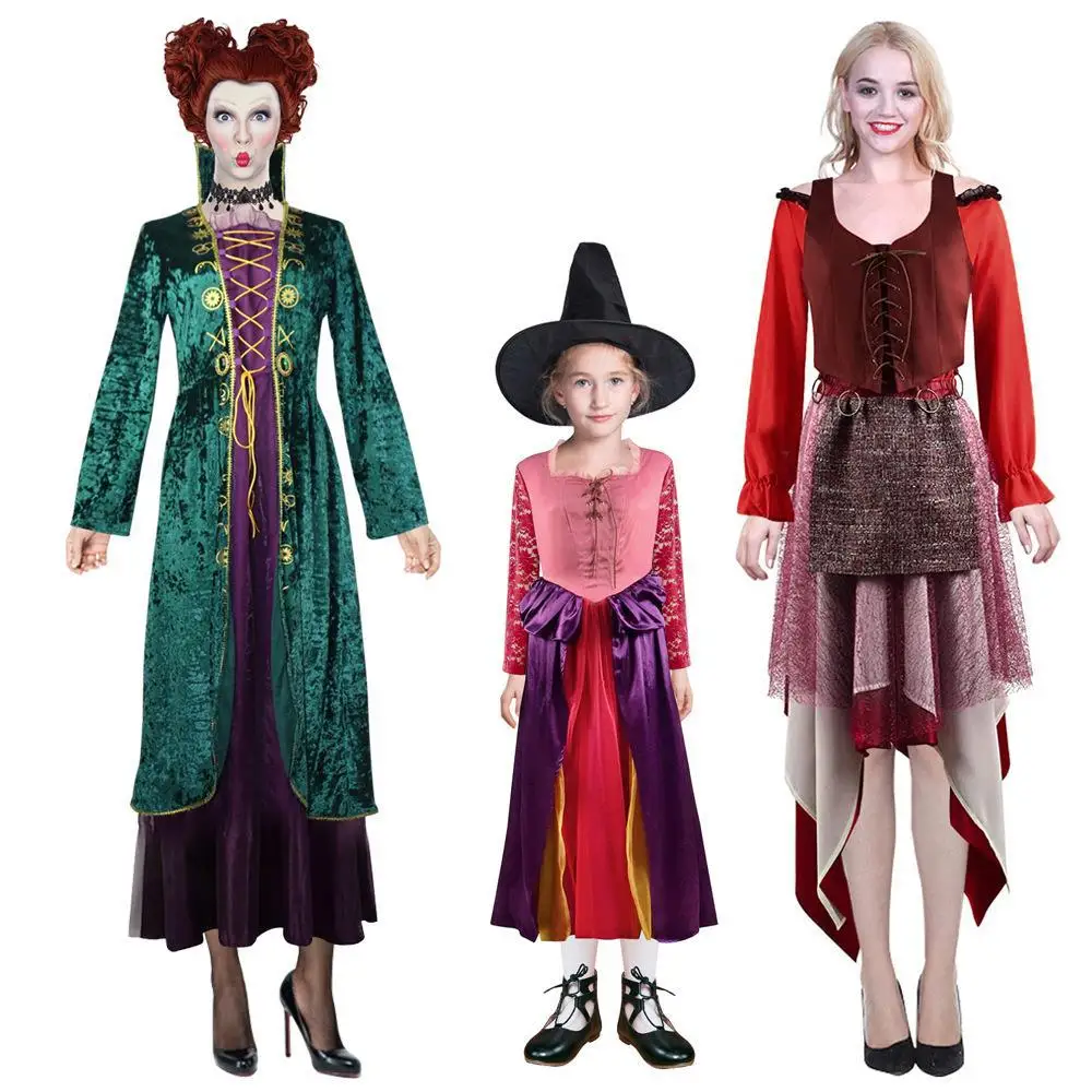 

Halloween Carnival Costumes Hocus Pocus 2 Winifred Mary Sarah Sanderson Cosplay Costume Adult Women Kids Girl Long Dress